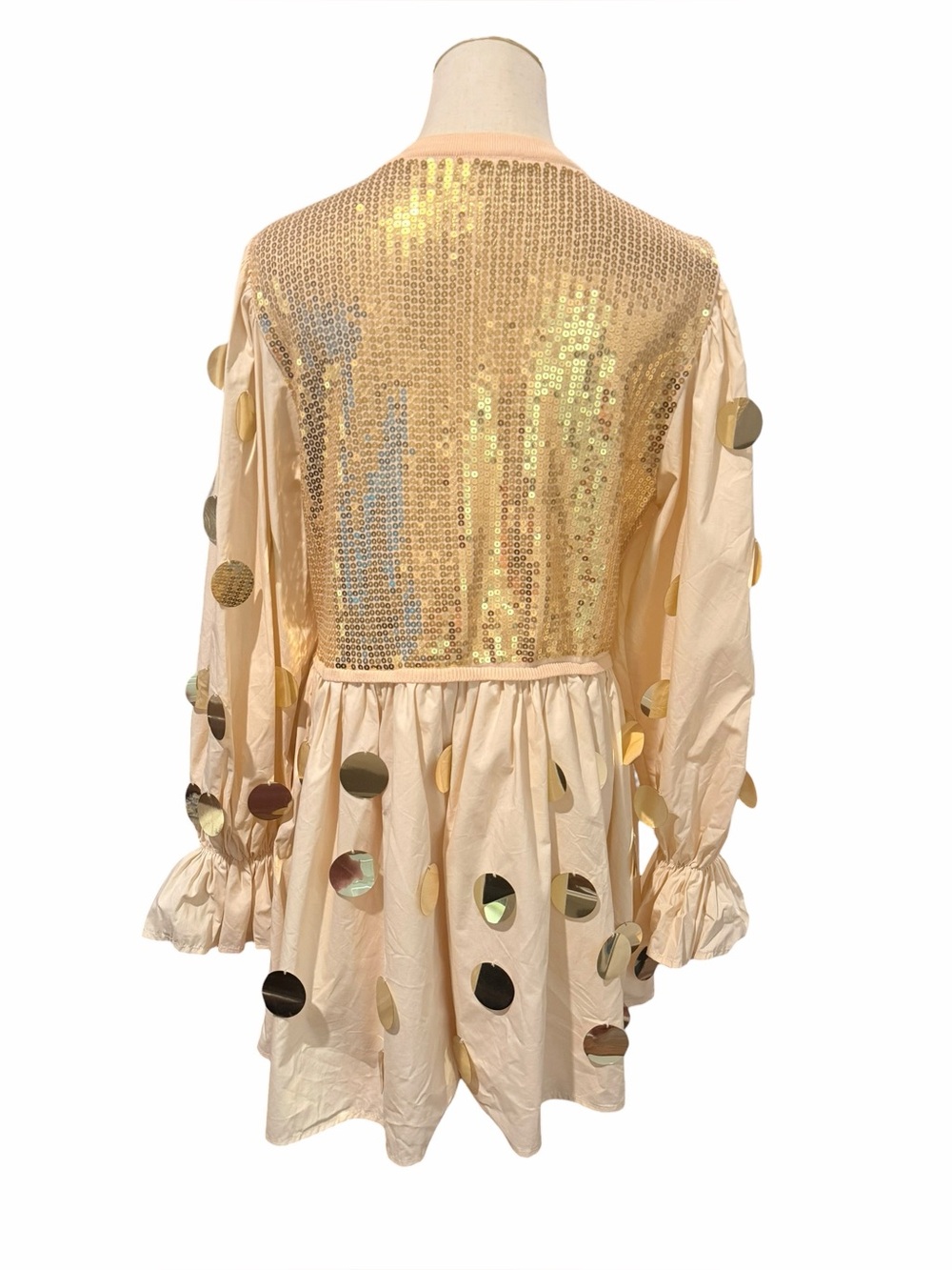 Queen of Sparkles Gold Paillette Sequin Babydoll Dress Long Sleeve S - Picture 4 of 16